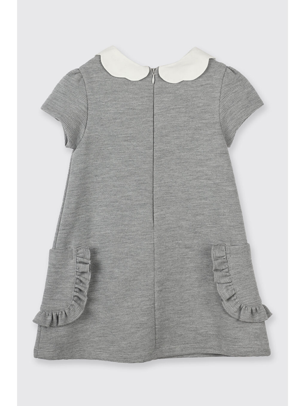 Kız Çocuk Yakalı Örme Elbise Gri-Melanj-1