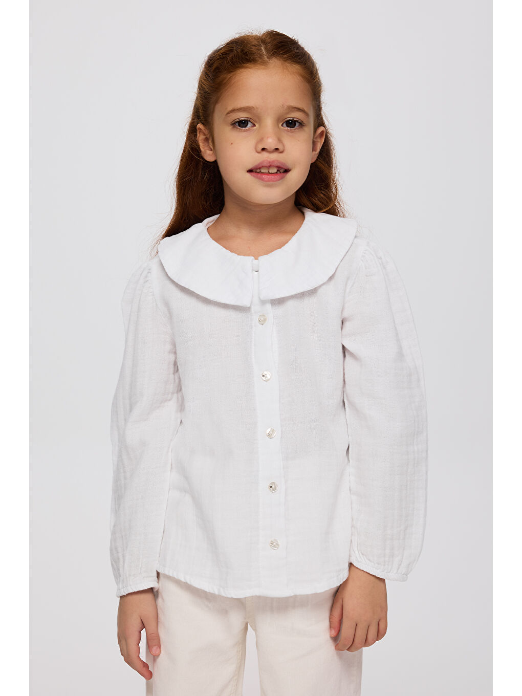 Kız Çocuk Yakalı Gömlek Ekru-1