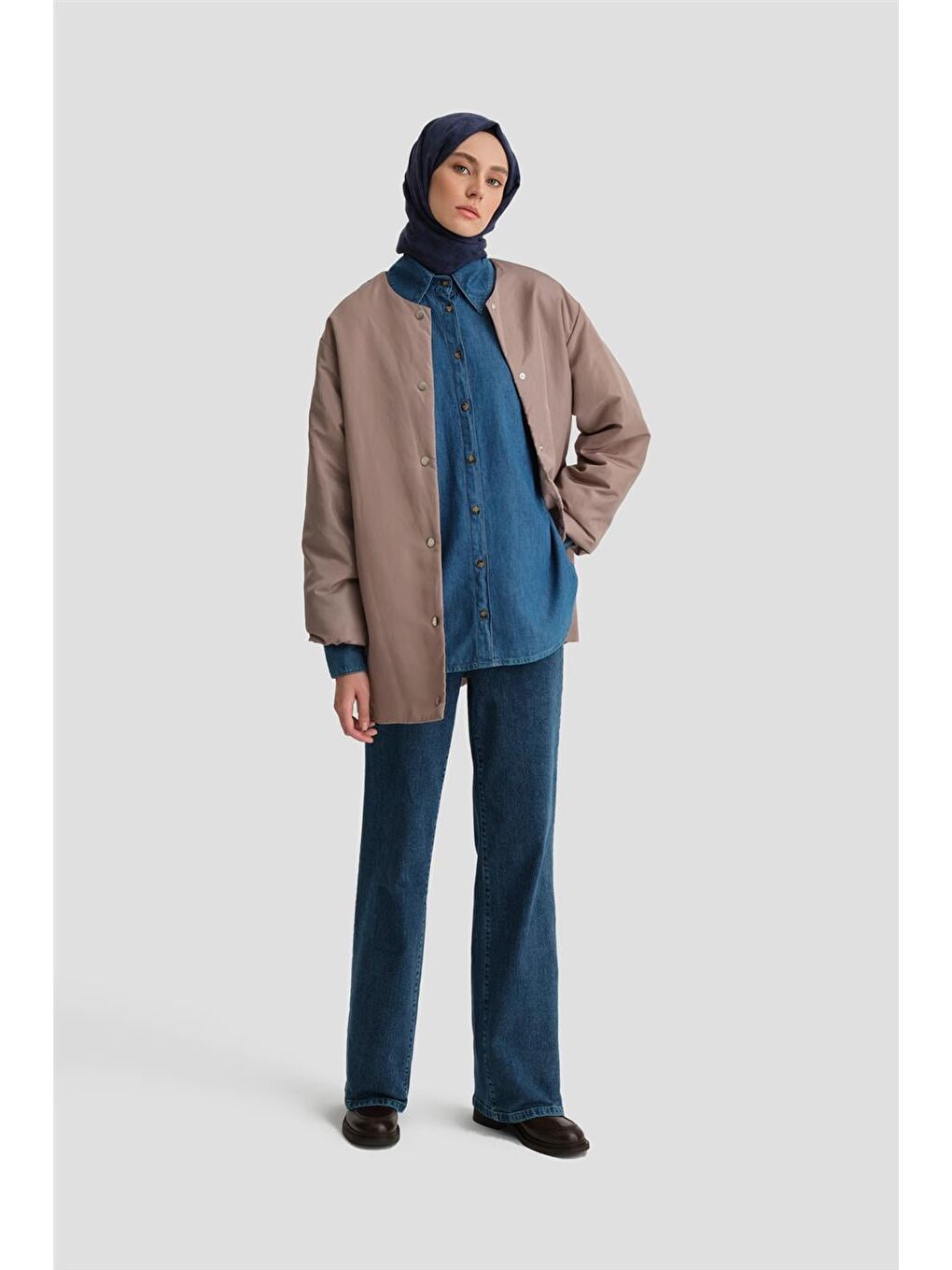 Bej Dikişsiz Elyaflı Bomber Mont 24Kd7521 Vizon-1