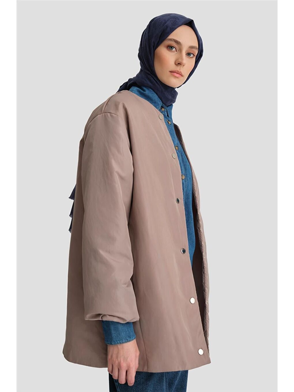 Bej Dikişsiz Elyaflı Bomber Mont 24Kd7521 Vizon-2