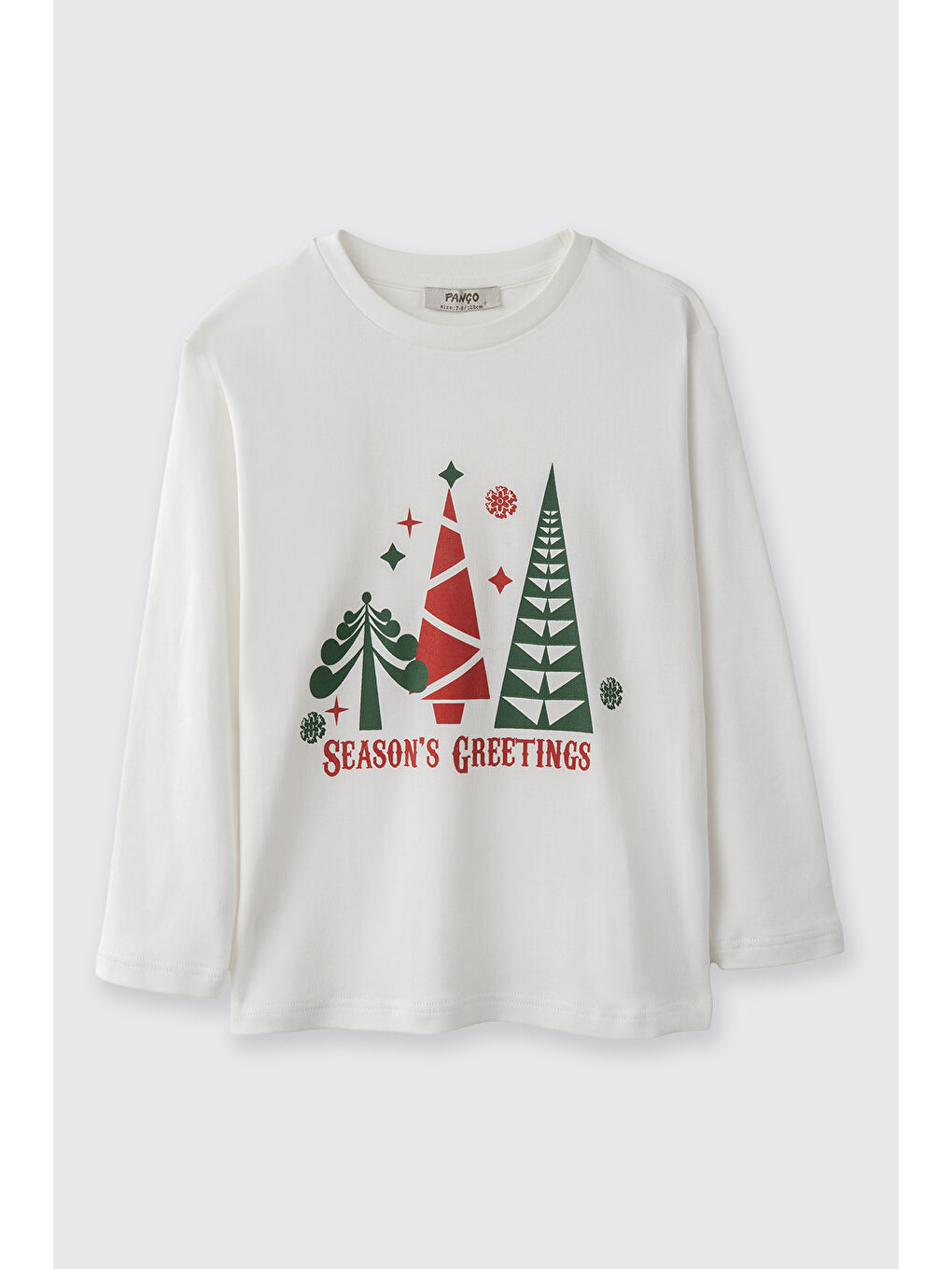 Kız Çocuk Yeni Yıl Desenli Pijama Takımı Kırmızı-1