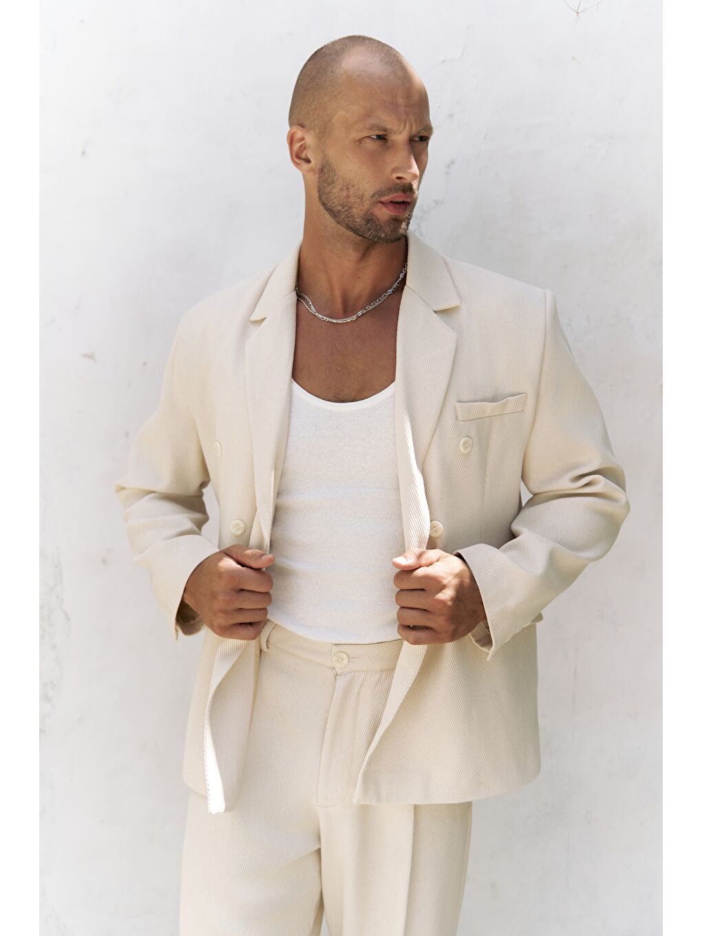 Bej Ayyubay Naturel Erkek %100 Pamuk Blazer Ceket-4