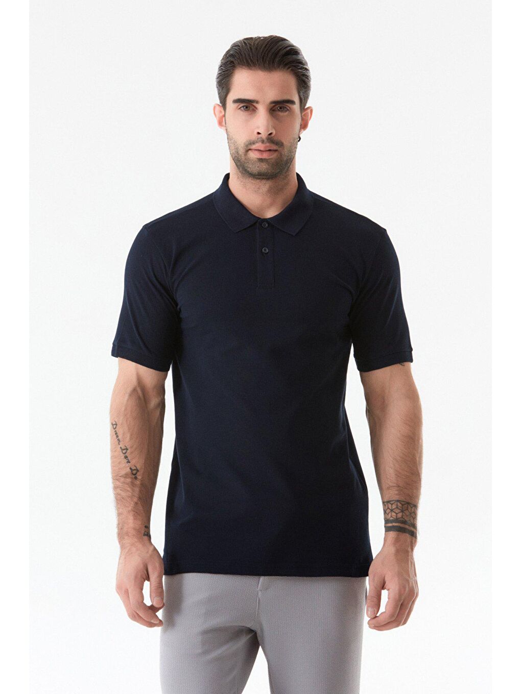 Lacivert Basic Polo Yaka Düğmeli Tişört