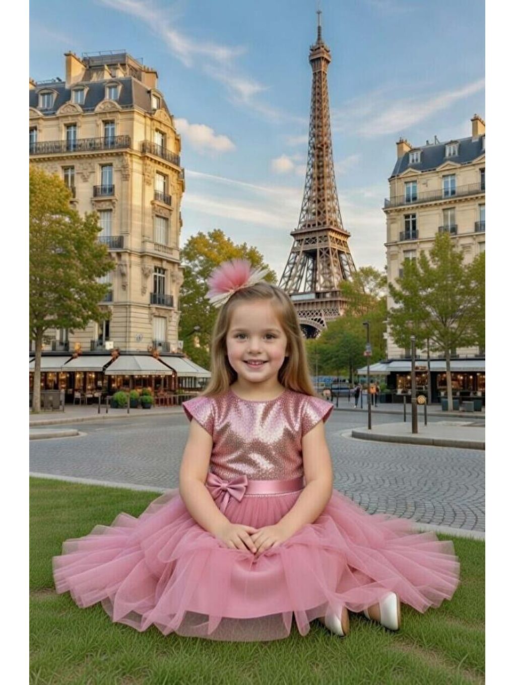 Pembe Kız Çocuk Göğsü Pulpayet İşlemeli Eteği Kat Kat Tüllü İçi Astarlı Gül Kurusu Abiye-2