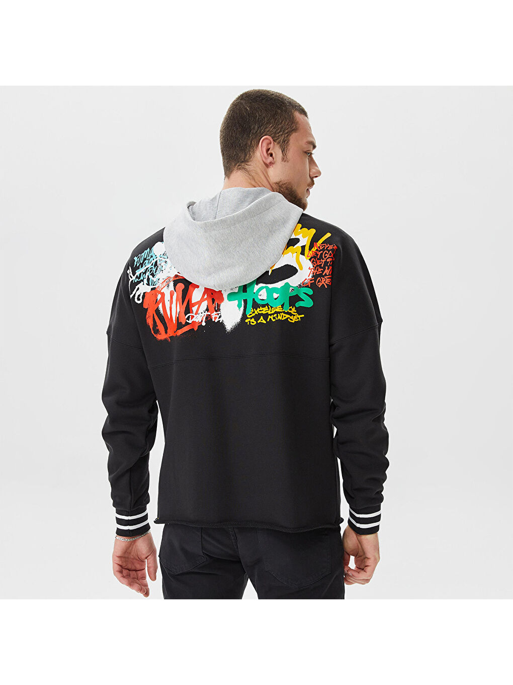 Boroughs Erkek Siyah Kapüşonlu Hoodie-1