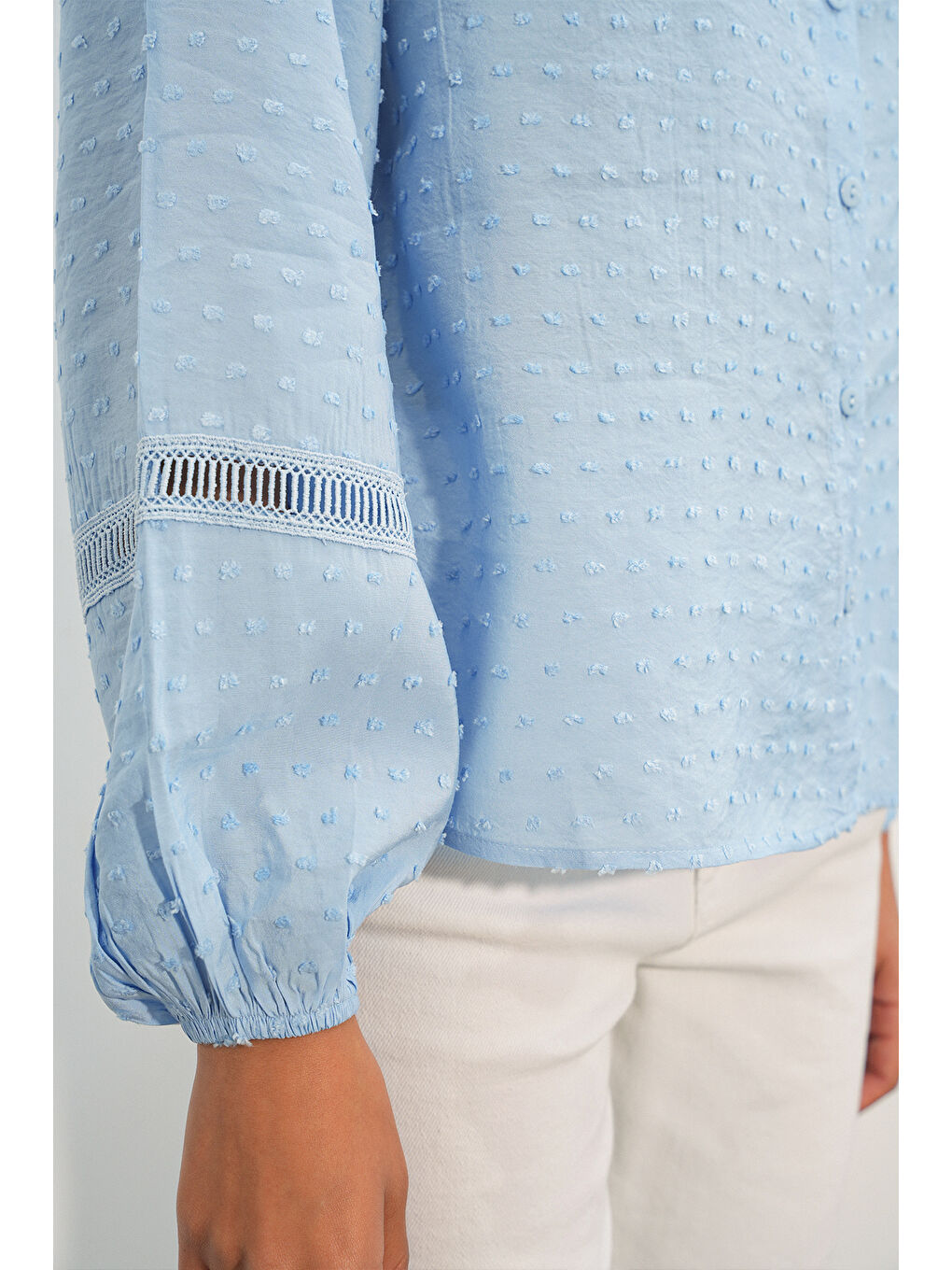 Kadın Oversize Desenli Gömlek 20379 - Mavi-4