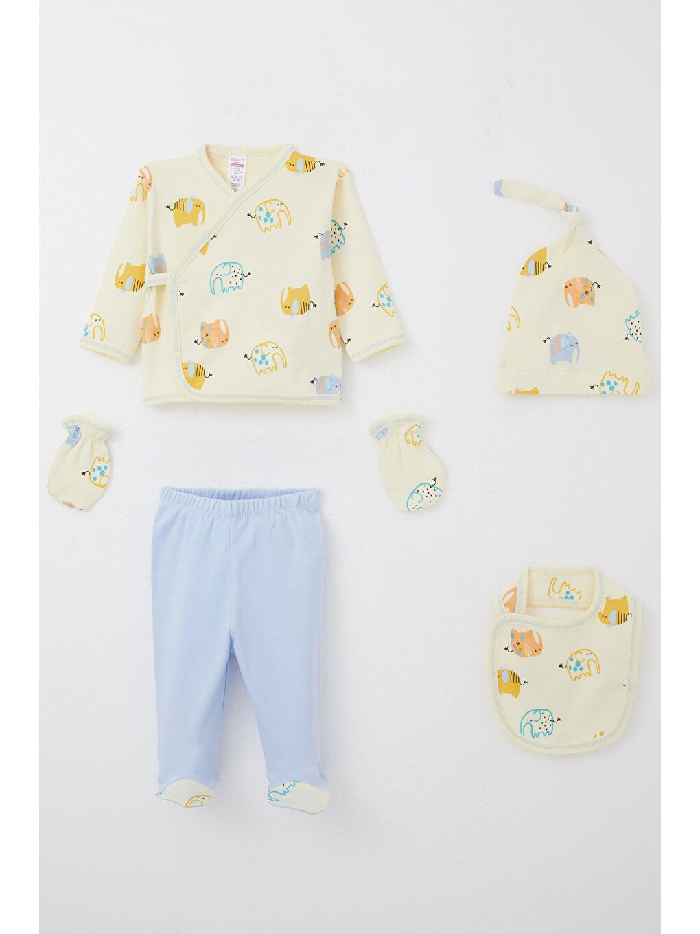 Erkek Bebek Hastane Çıkışı 5 Li Fil Desenli Sarı (0-3 Ay)