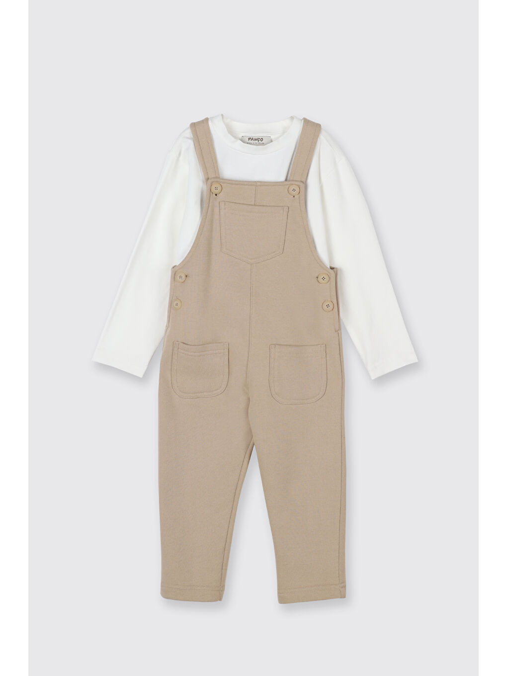 Erkek Çocuk Salopetli 2'li Takım Bej