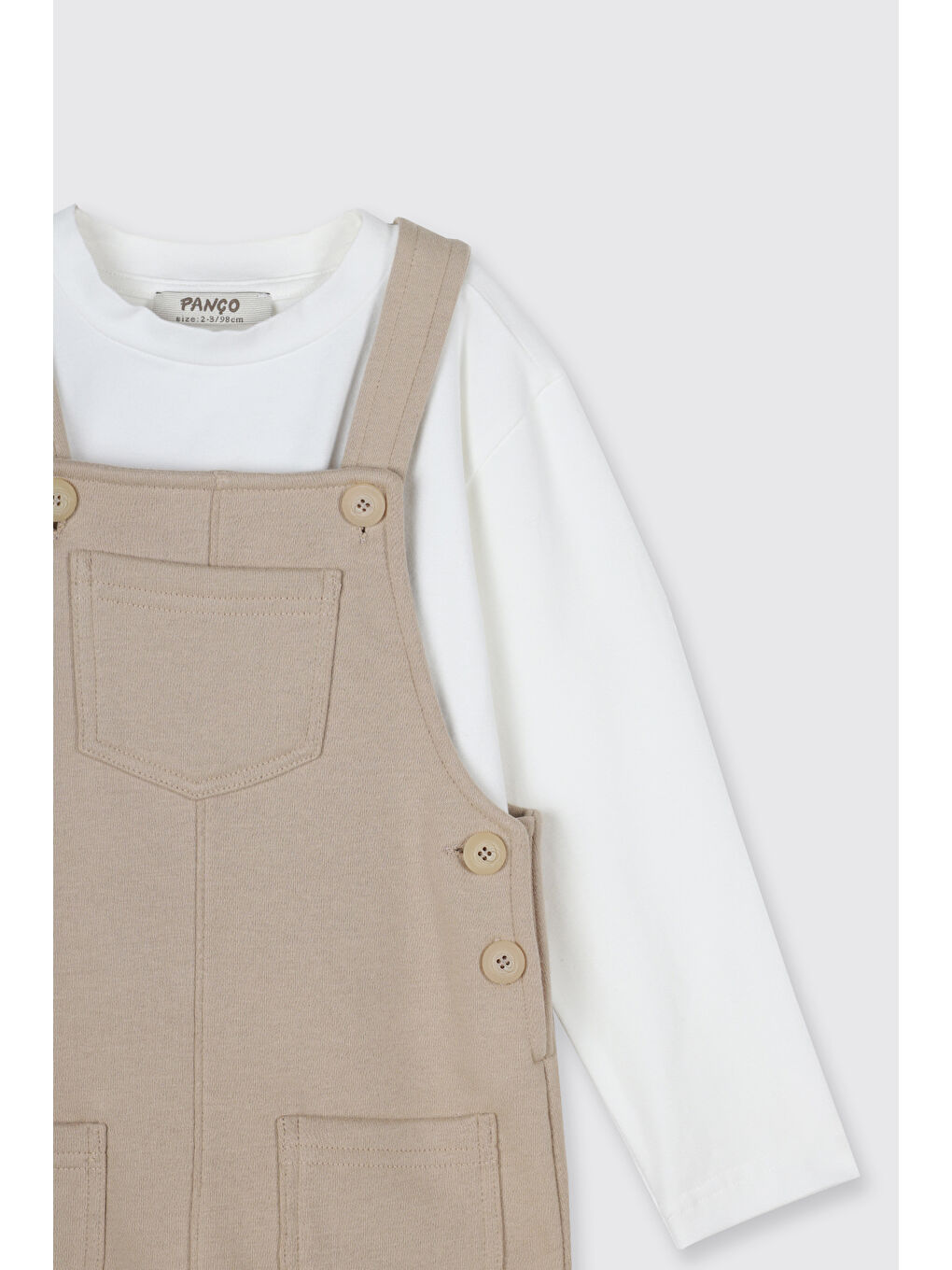 Erkek Çocuk Salopetli 2'li Takım Bej-4