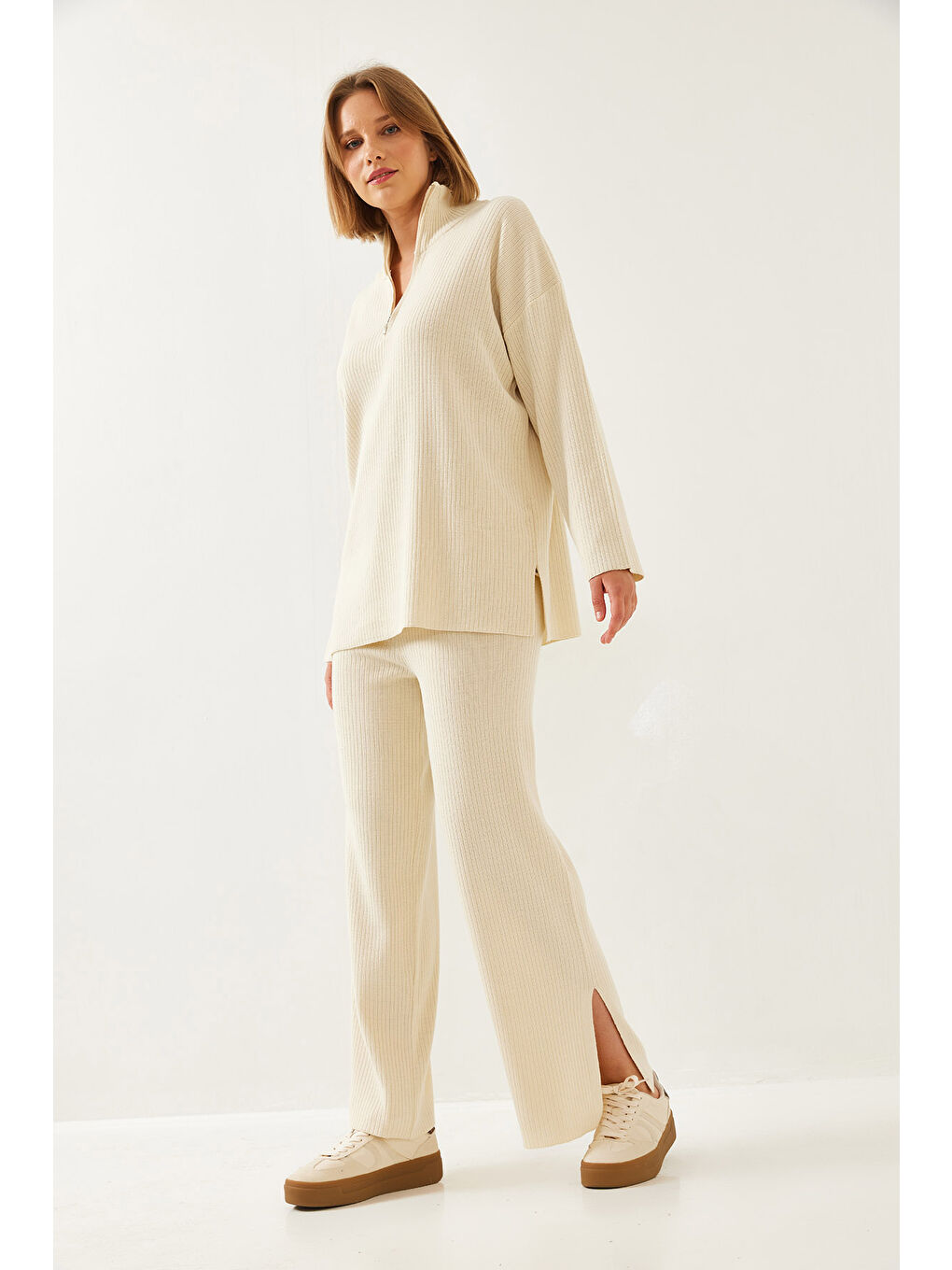 Ekru Kadın Uzun Kollu Alt-Üst Takım-2