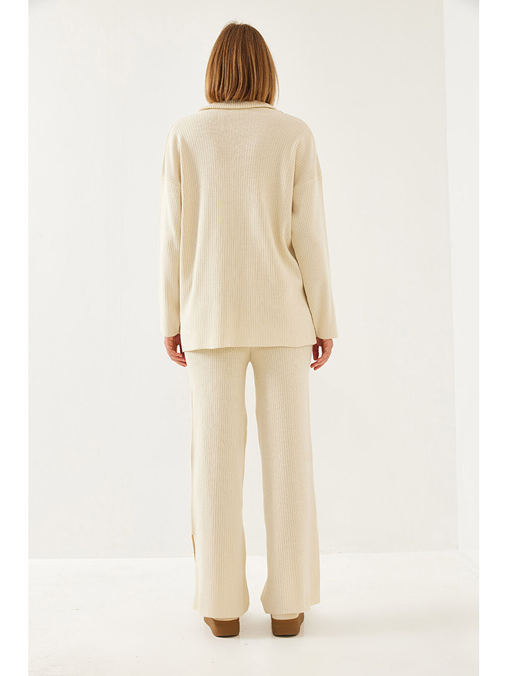 Ekru Kadın Uzun Kollu Alt-Üst Takım-4