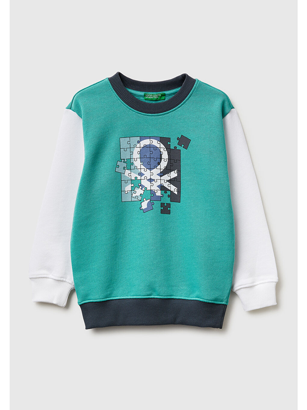 Erkek Çocuk Turkuaz Mix Önü Logo Baskılı Yuvarlak Yaka Sweatshirt