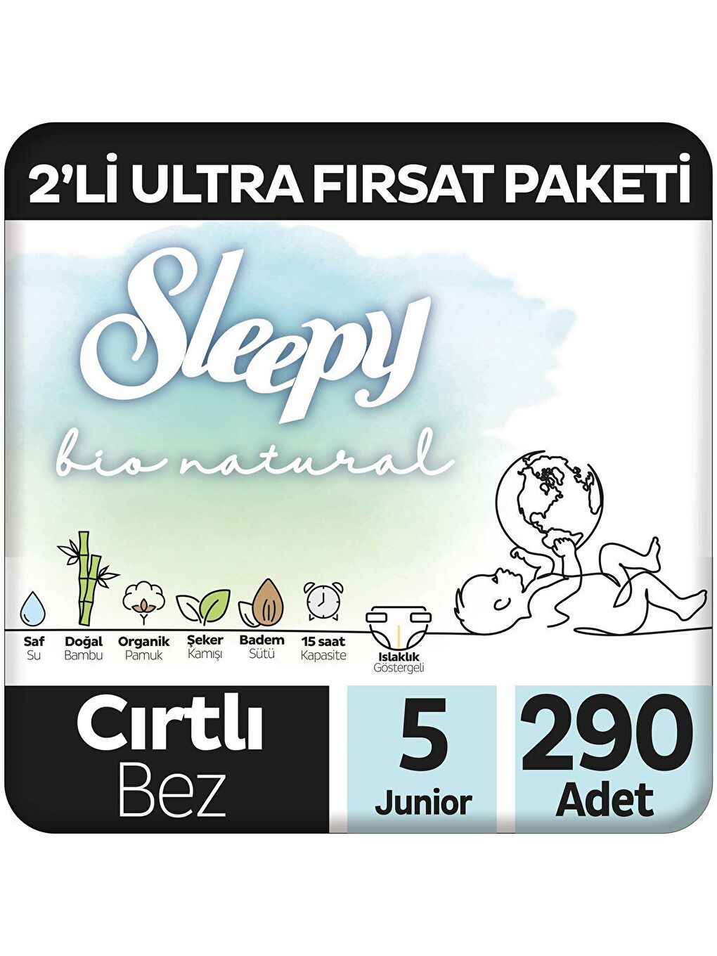 Sleepy Beyaz Bio Natural Ultra Fırsat Paketi Bebek Bezi 5 Numara Junior 290 Adet