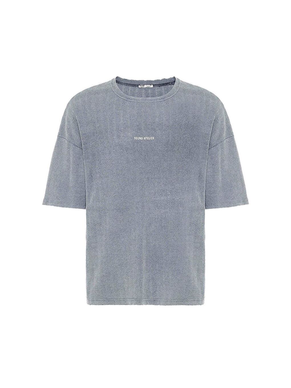 Yıkamalı Arka Baskılı Oversize Tişört Gri-1