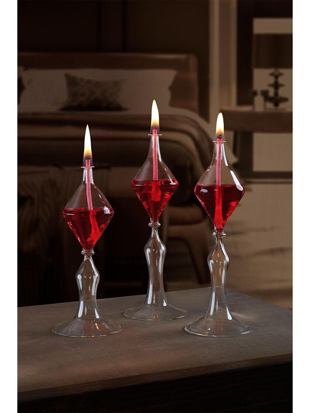 Kırmızı Flow | Cam Kandil Seti 3'lü Set + Kandil Yağı