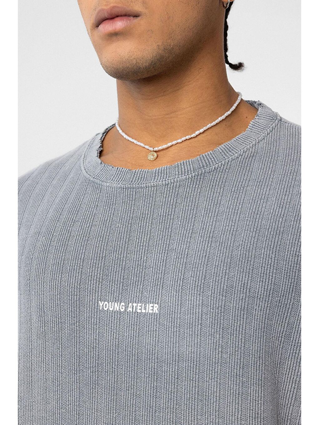 Yıkamalı Arka Baskılı Oversize Tişört Gri-4