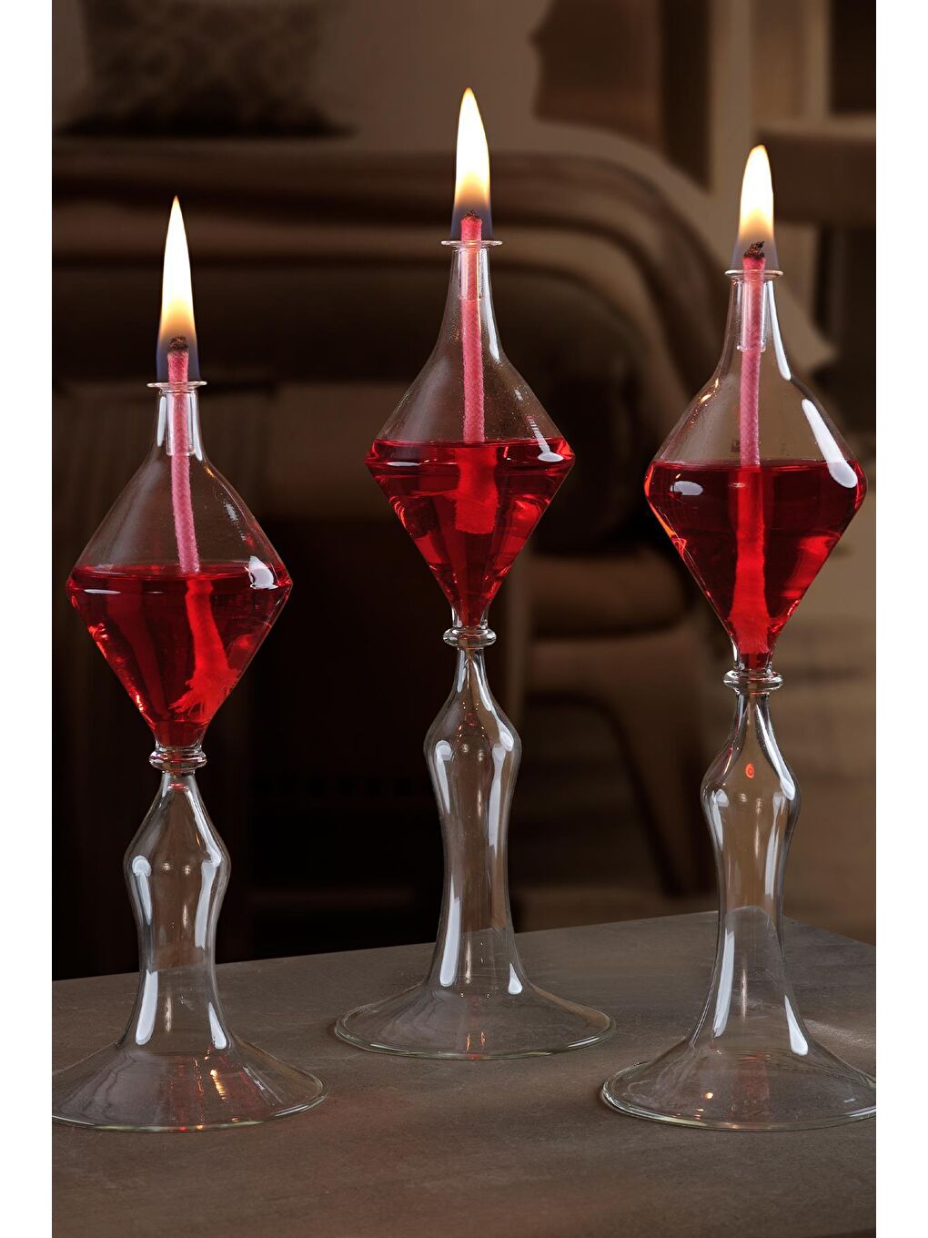 Kırmızı Flow | Cam Kandil Seti 3'lü Set + Kandil Yağı-1
