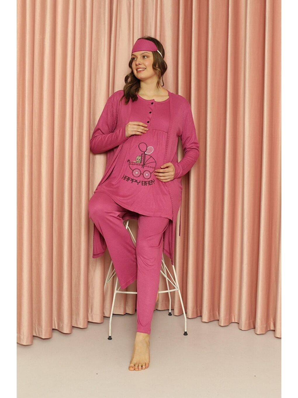 ELİTOL Seker Pembe Hamile Pijama Takım ELZ-8901 -2