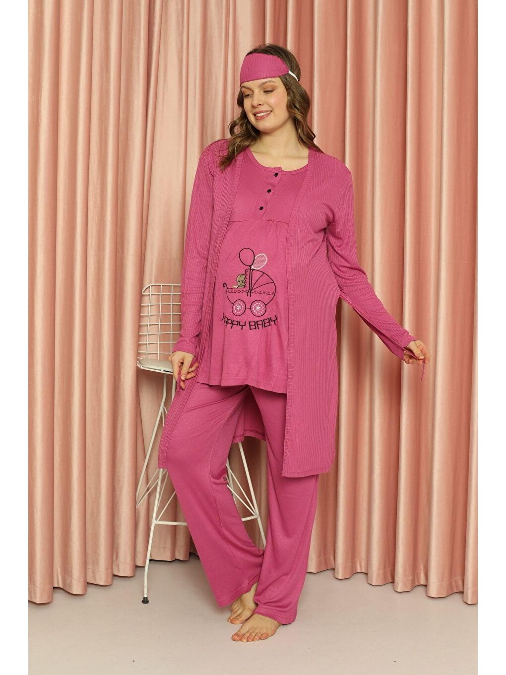 ELİTOL Seker Pembe Hamile Pijama Takım ELZ-8901 -2 - 1