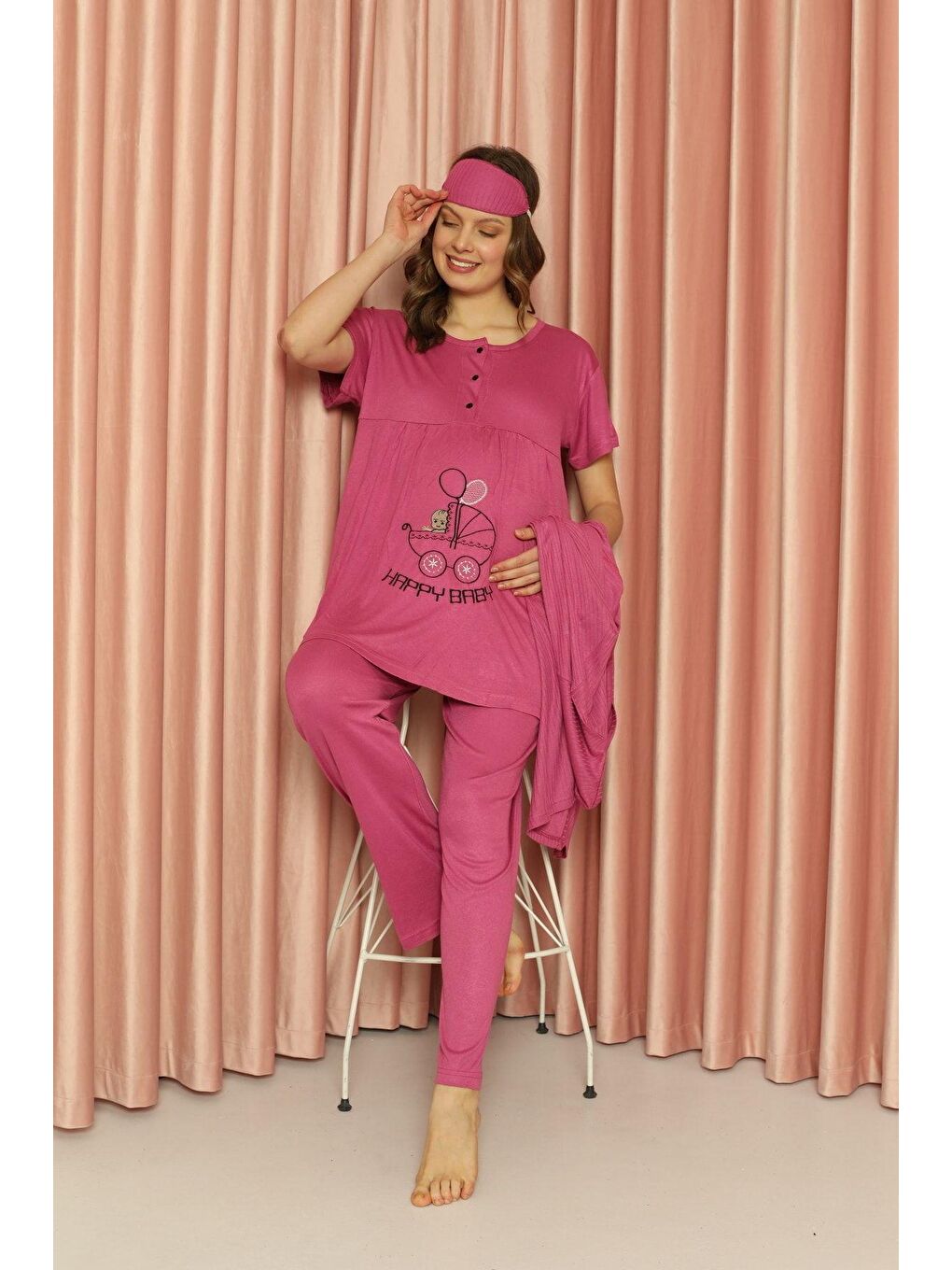 ELİTOL Seker Pembe Hamile Pijama Takım ELZ-8901 -2 - 2