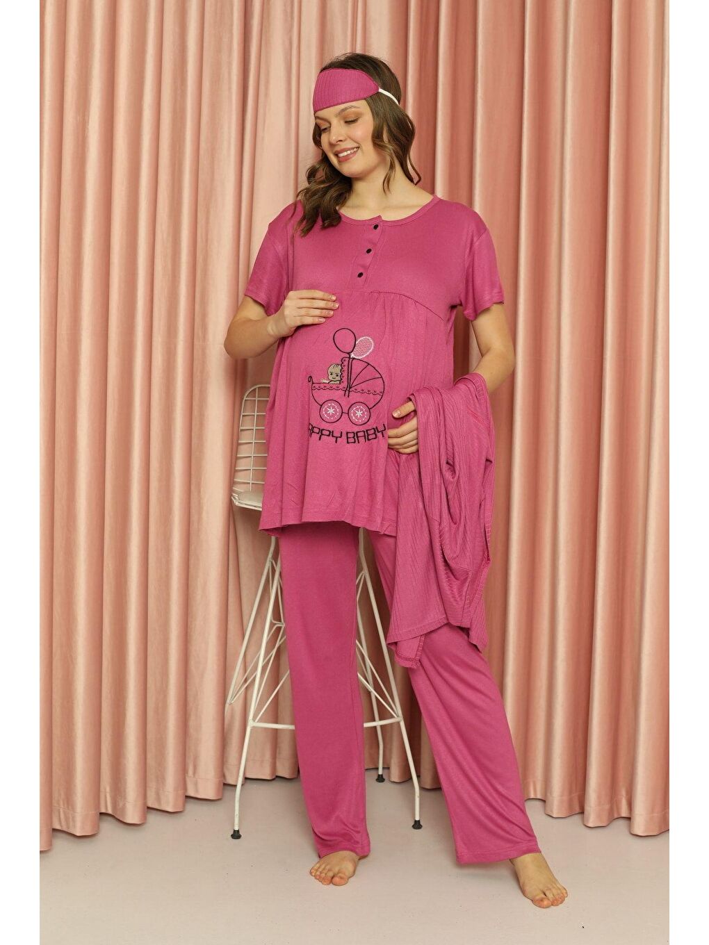 ELİTOL Seker Pembe Hamile Pijama Takım ELZ-8901 -2 - 3