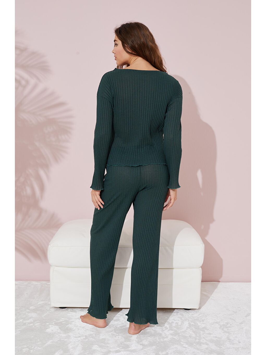 Haki Mevsimlik İnce Pamuklu Nakışlı Pijama Takım-1