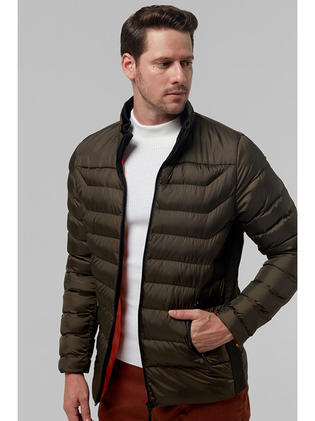 Regular Fit Haki Şişme Mont