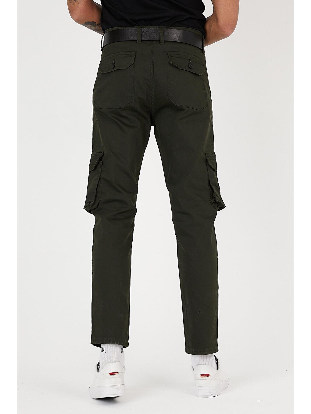 Haki Slim Fit Körüklü Cepli, , Düz Paça Esnek Kumaş Erkek Kargo Pantolon-3