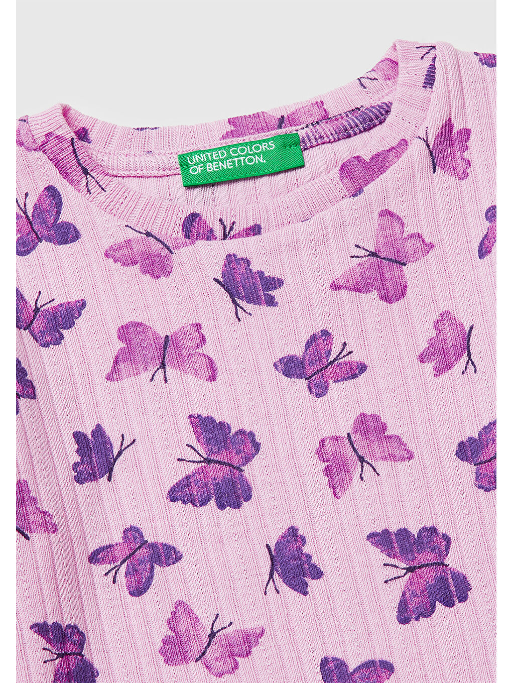 Kız Çocuk Lila Logolu Baskılı Fırfır Detaylı Ribanalı Bisiklet Yaka T-Shirt-2