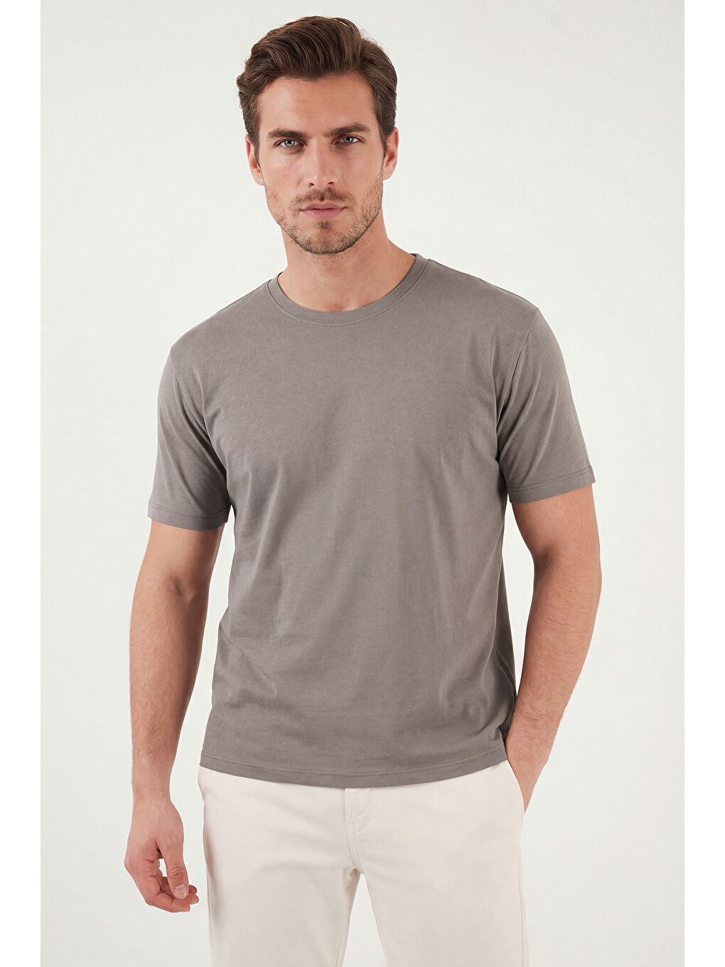 Kahverengi Regular Fit Bisiklet Yaka T Shirt 5902985-1