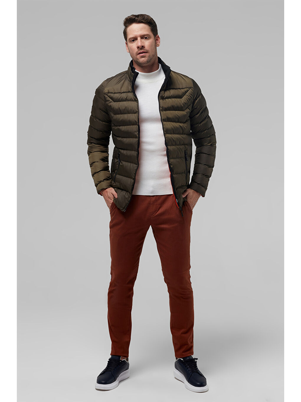 Regular Fit Haki Şişme Mont-5