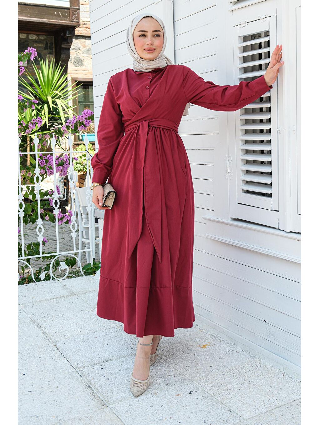 Bağlama Detay Elbise Bordo