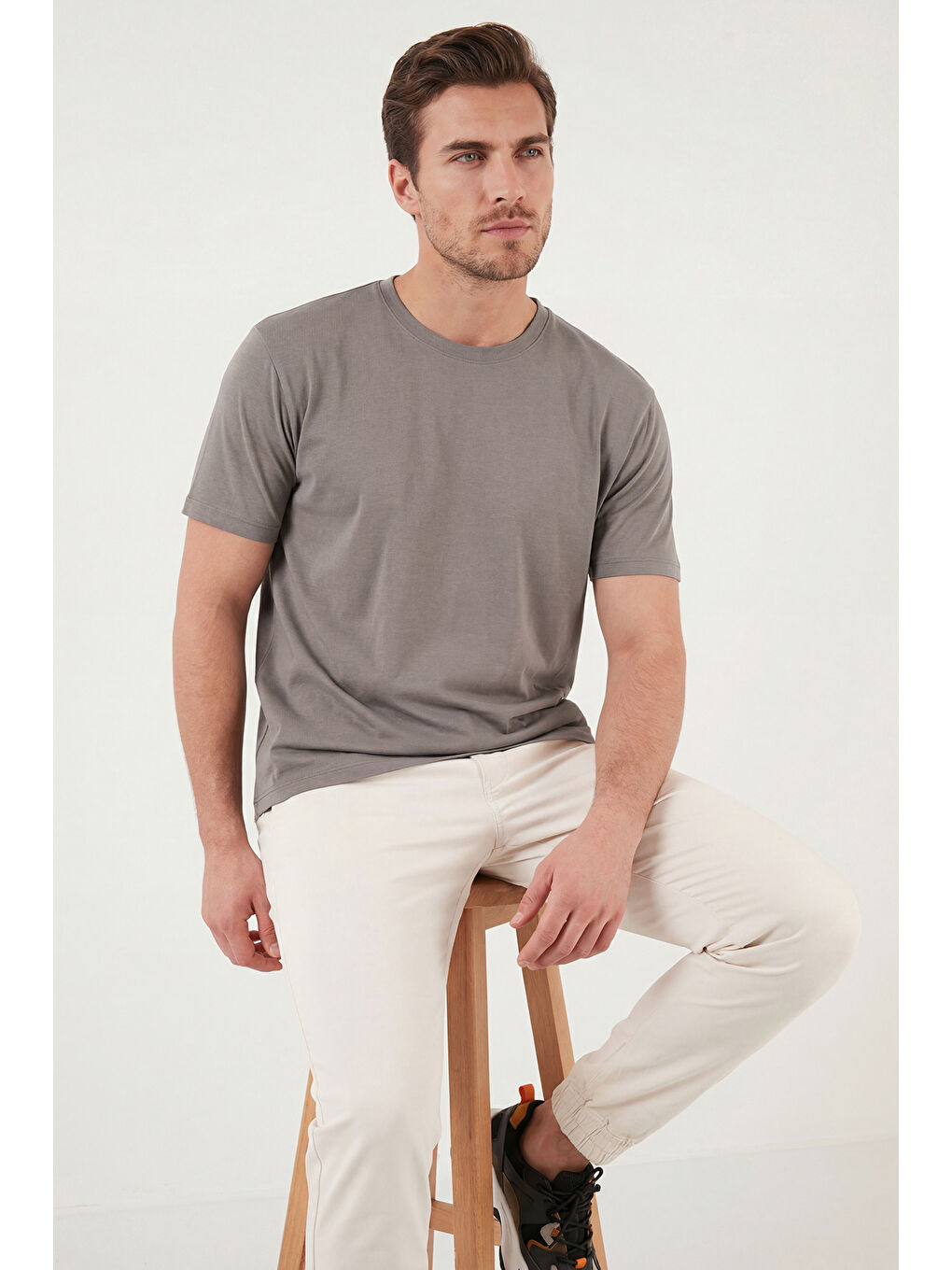 Kahverengi Regular Fit Bisiklet Yaka T Shirt 5902985-4