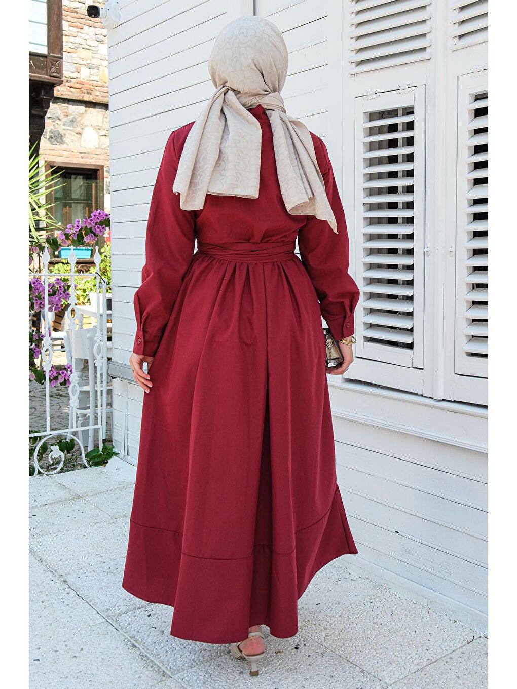 Bağlama Detay Elbise Bordo-3