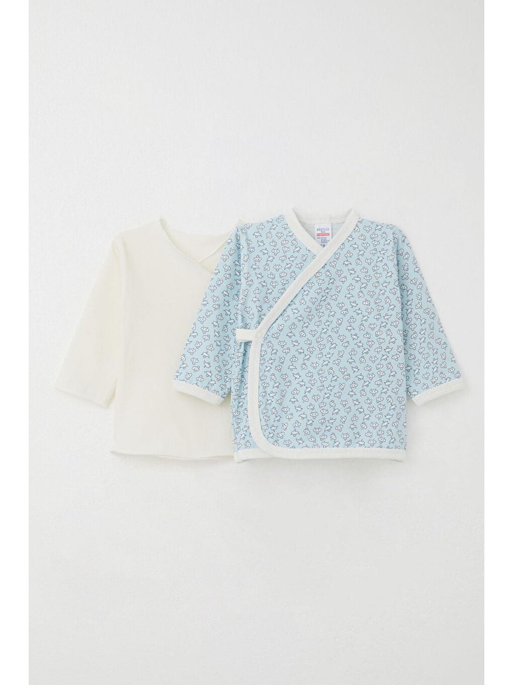 Yenidoğan Bebek İç Dış Çıtçıtlı 2 Li Zıbın Sevimli Bulut Desenli Açık Mavi (0-3 Ay)