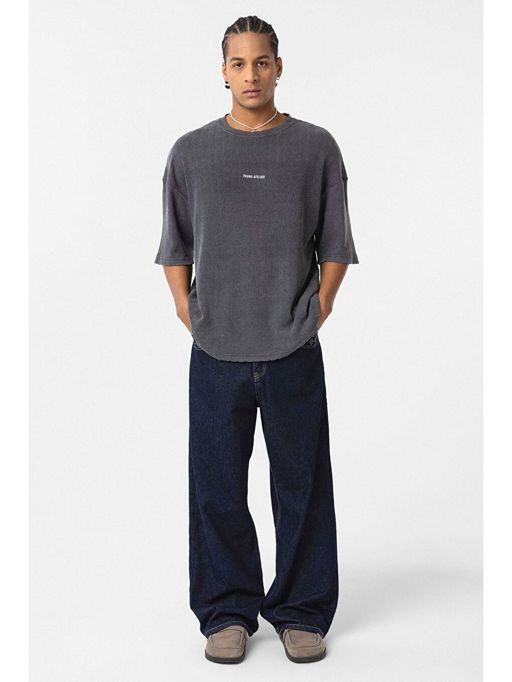 Yıkamalı Arka Baskılı Oversize Tişört Siyah