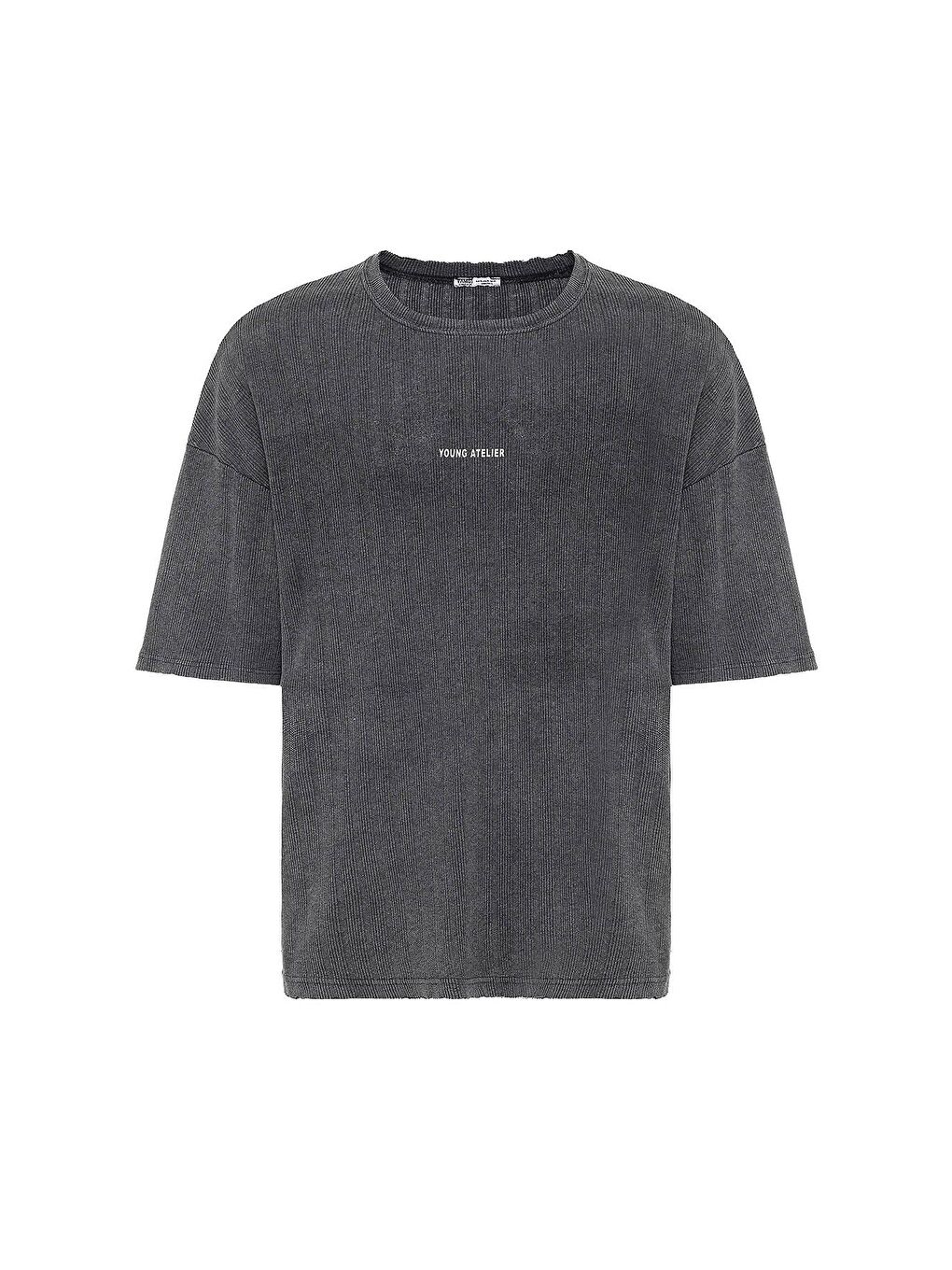 Yıkamalı Arka Baskılı Oversize Tişört Siyah-1