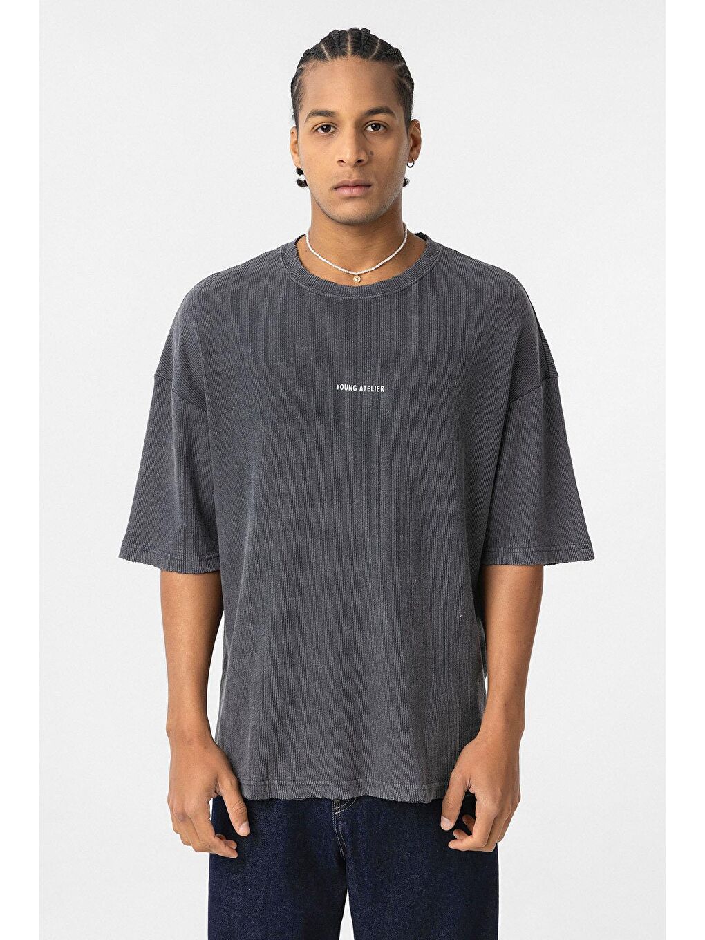 Yıkamalı Arka Baskılı Oversize Tişört Siyah-2