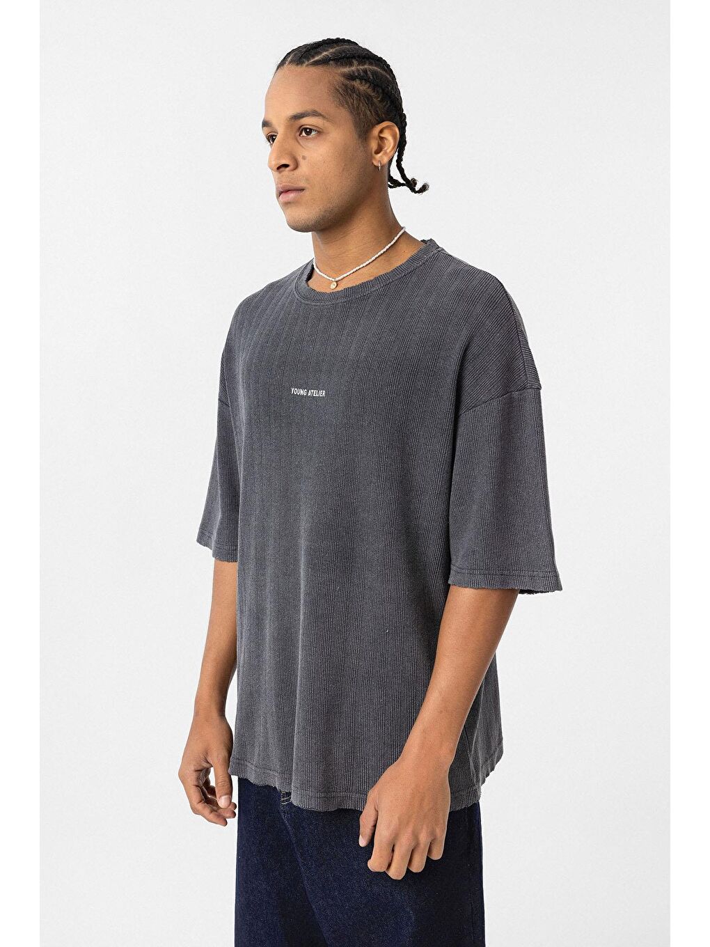 Yıkamalı Arka Baskılı Oversize Tişört Siyah-3