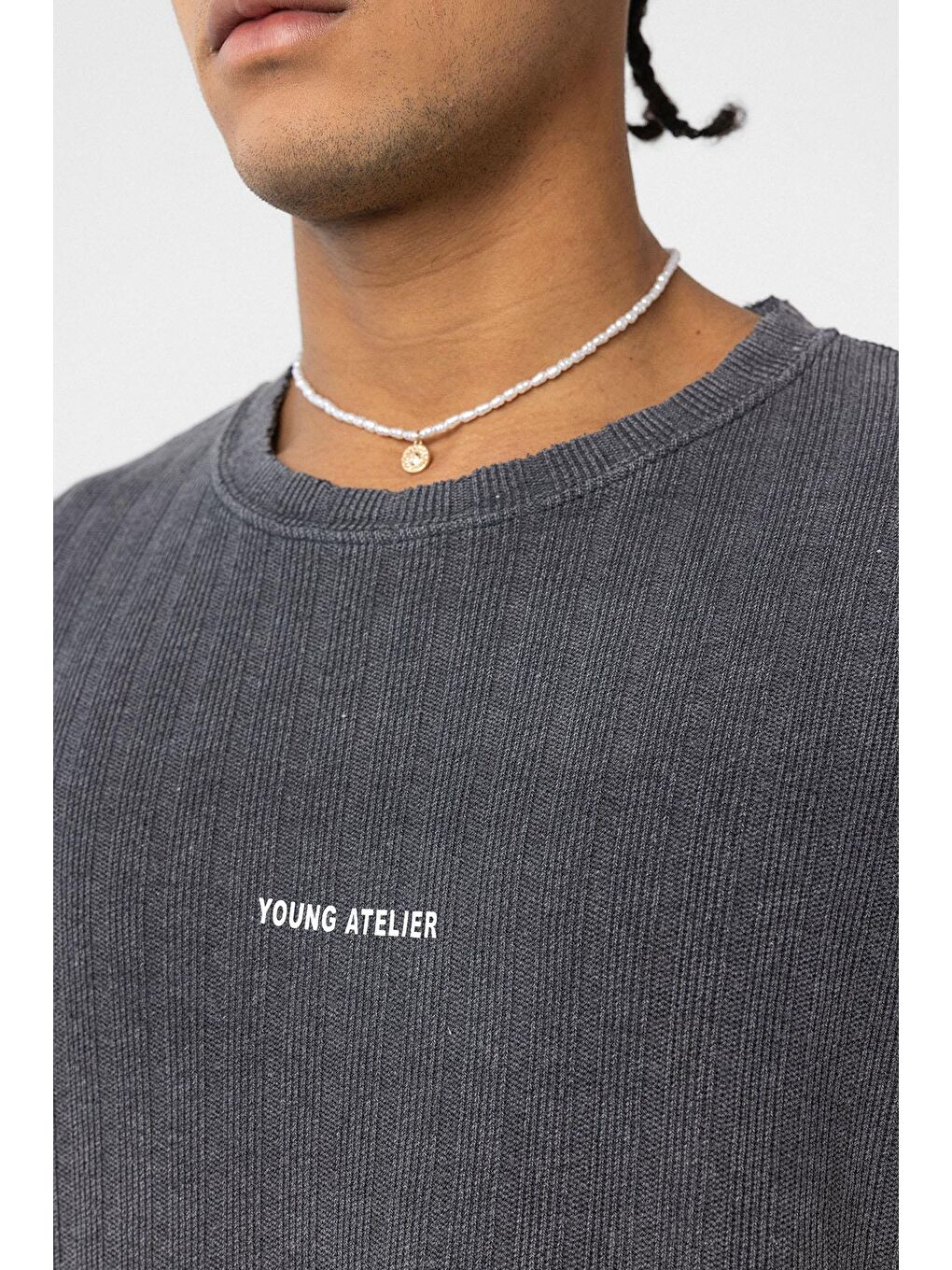 Yıkamalı Arka Baskılı Oversize Tişört Siyah-5