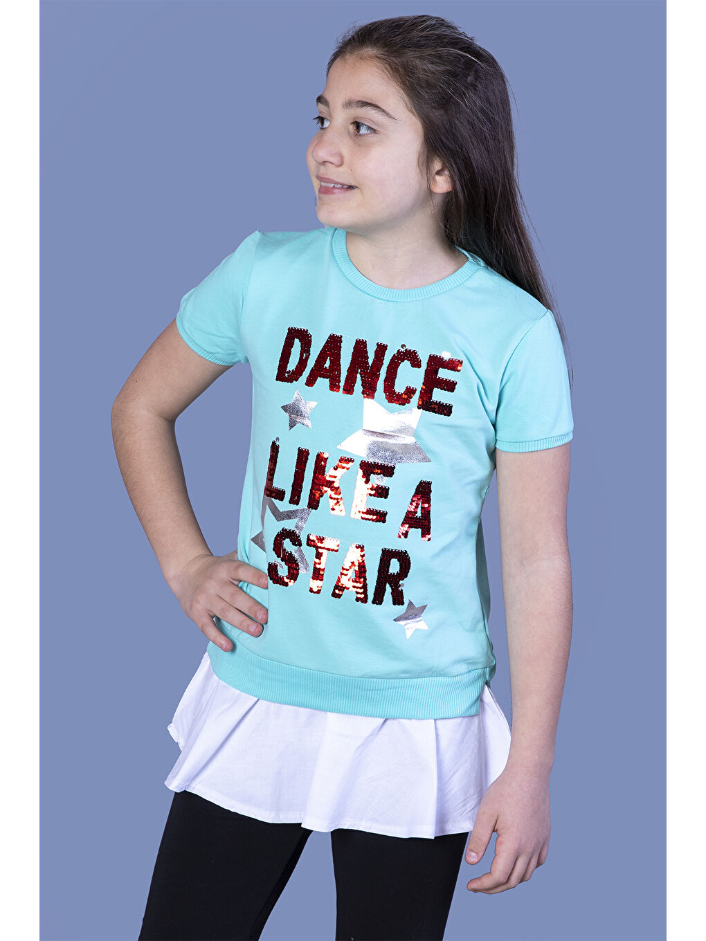 Toontoykids Mint Yeşil Kız Çocuk Dance Pul Nakışlı Tişört