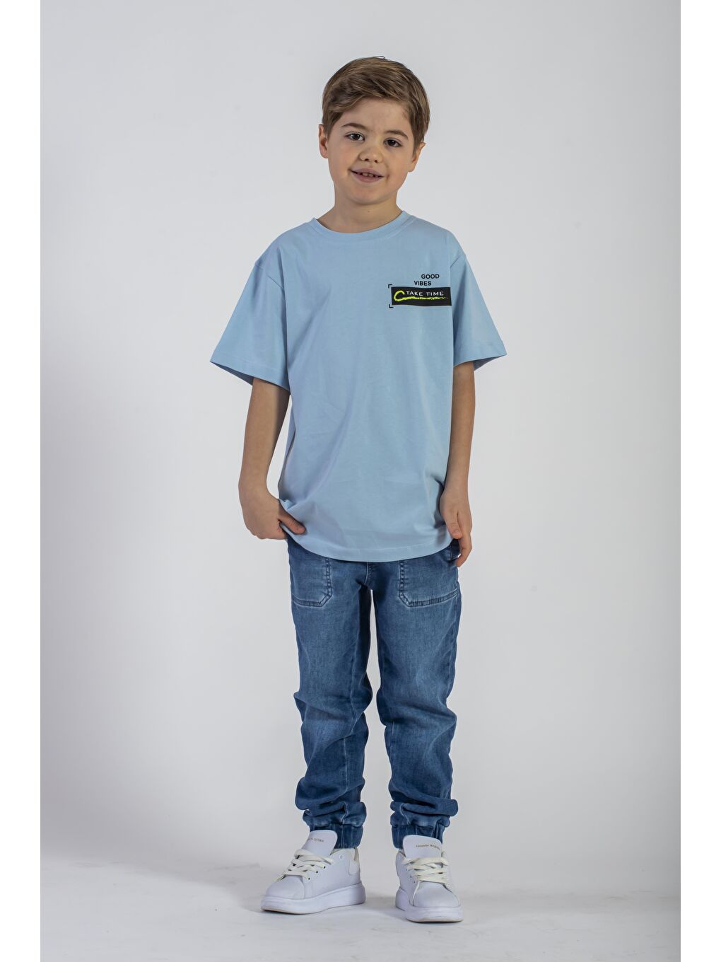 Ön ve Arkası Baskılı Buz Mavisi Renk Erkek Çocuk Tshirt