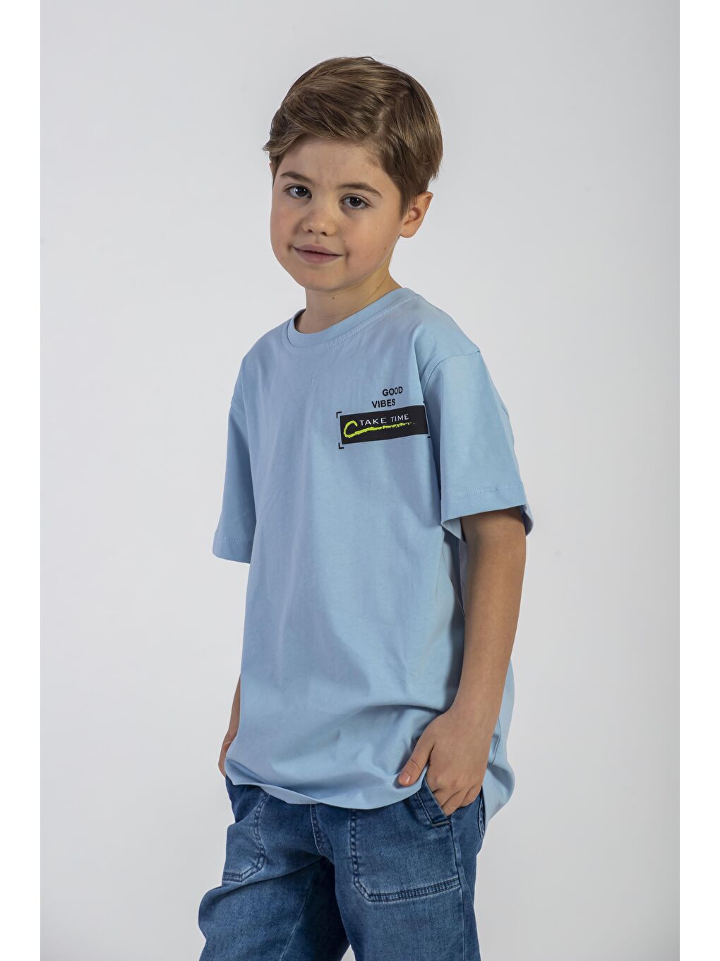 Ön ve Arkası Baskılı Buz Mavisi Renk Erkek Çocuk Tshirt-1