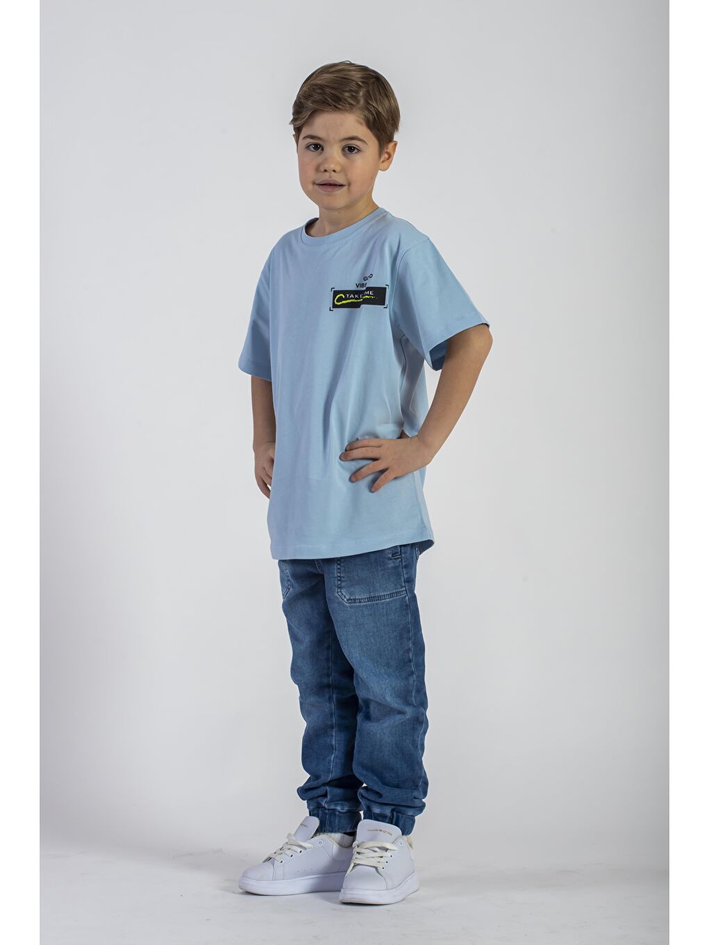 Ön ve Arkası Baskılı Buz Mavisi Renk Erkek Çocuk Tshirt-3