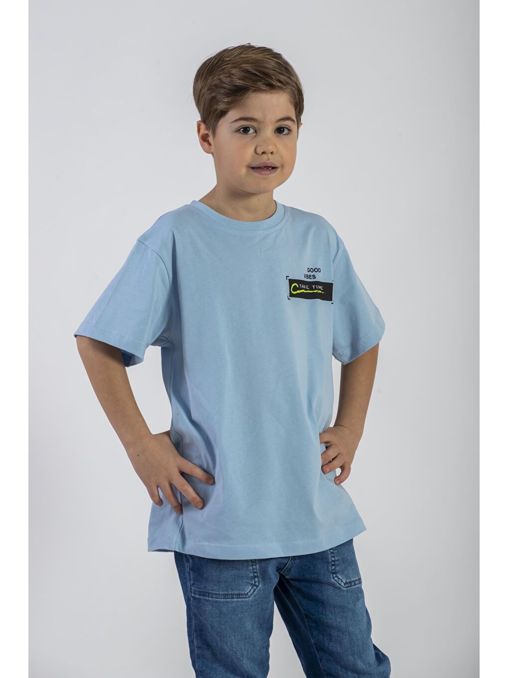 Ön ve Arkası Baskılı Buz Mavisi Renk Erkek Çocuk Tshirt-4