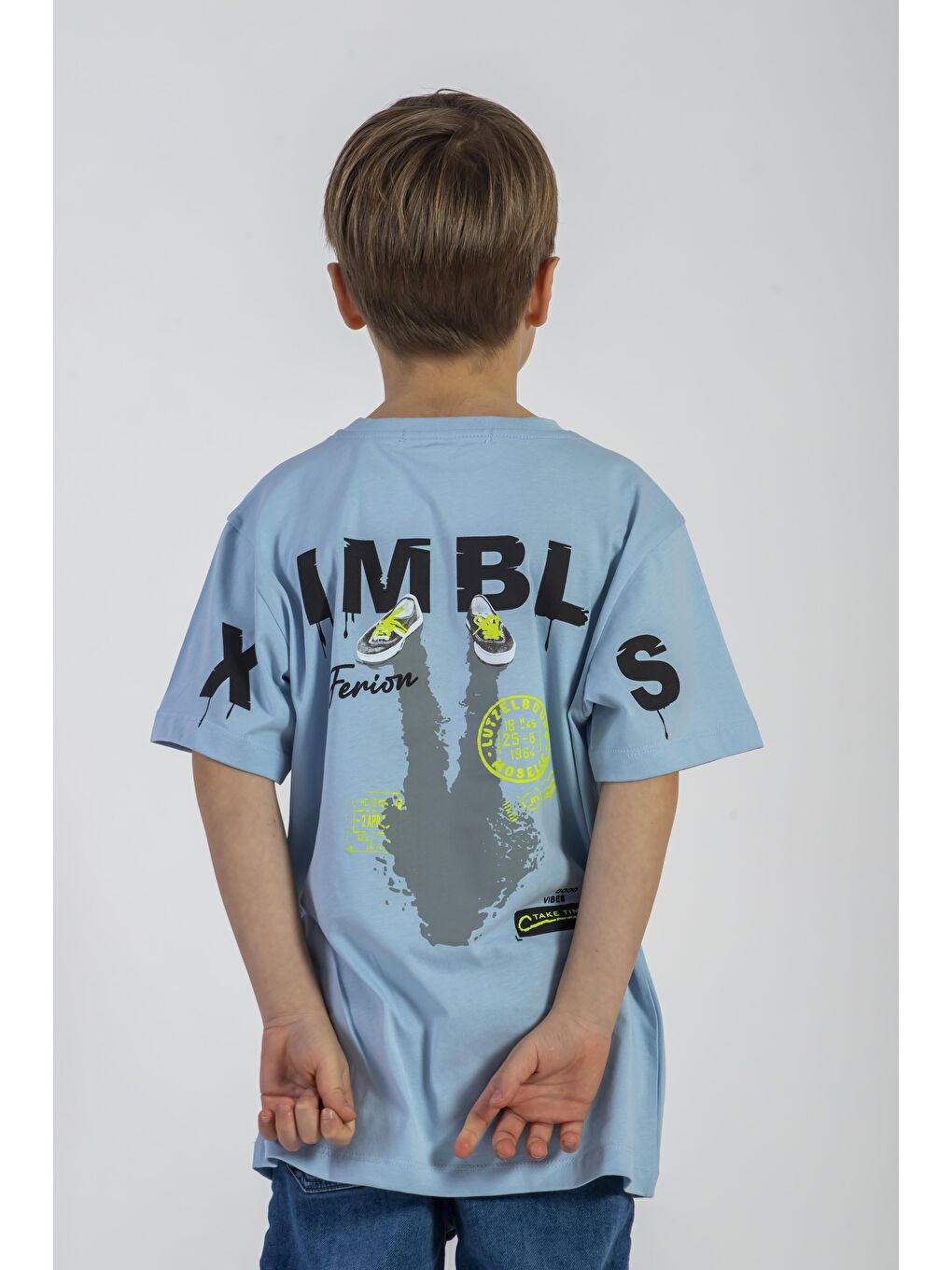 Ön ve Arkası Baskılı Buz Mavisi Renk Erkek Çocuk Tshirt-5