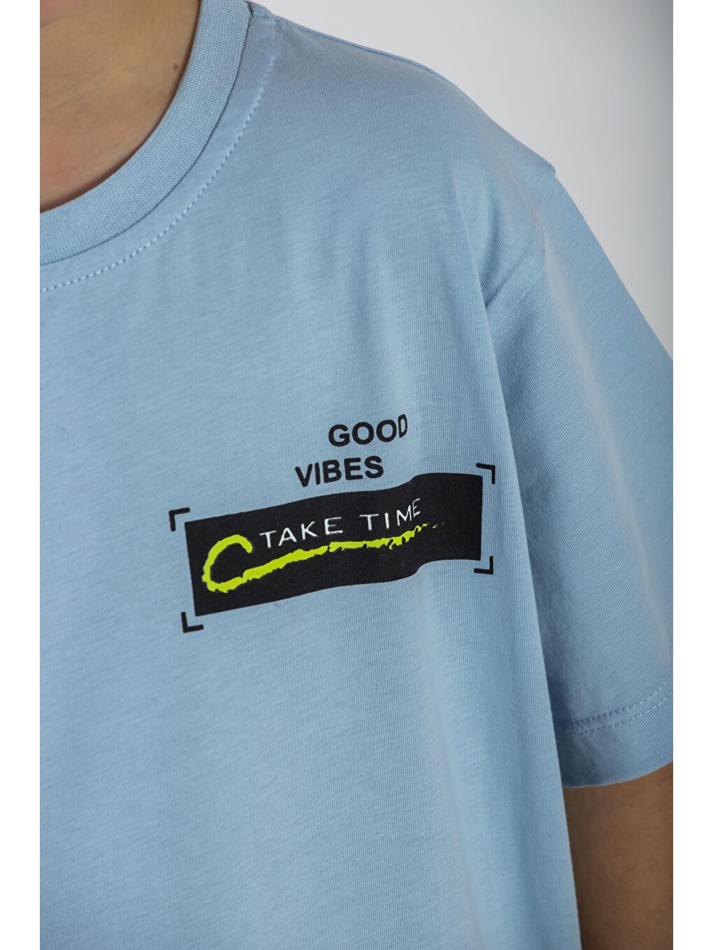 Ön ve Arkası Baskılı Buz Mavisi Renk Erkek Çocuk Tshirt-6