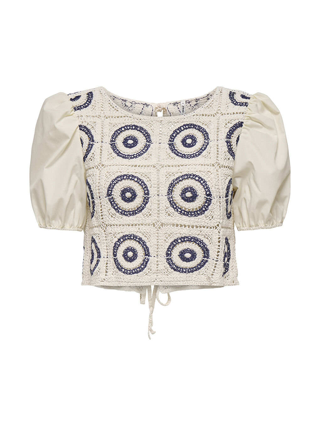 Beyaz Onlcharis Pamuklu İşlemeli Regular Fit Balon Kol Top 15346915