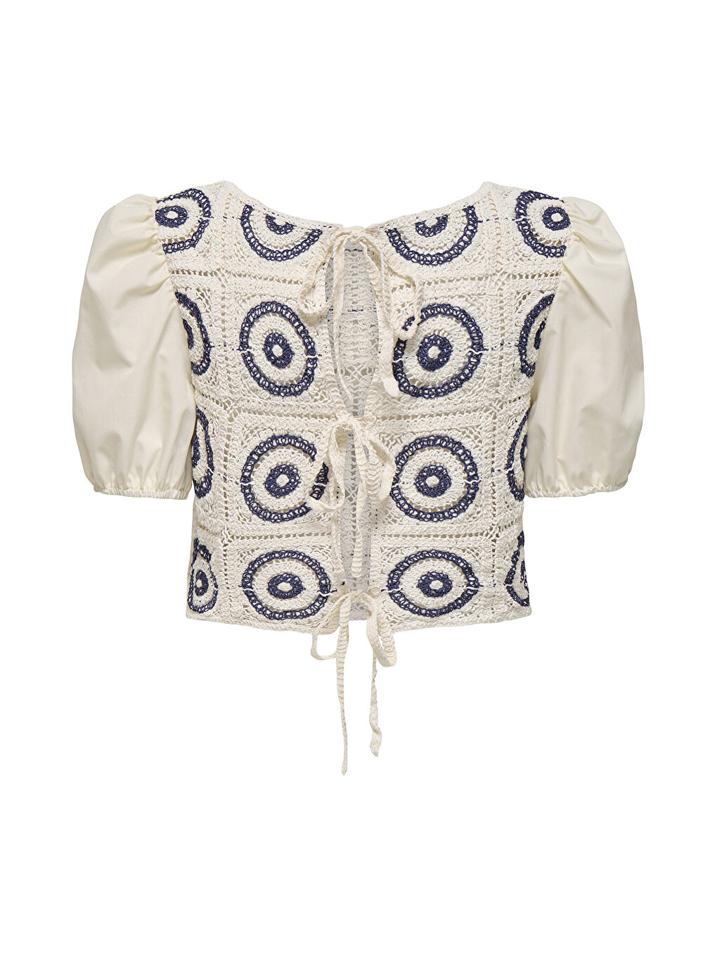 Beyaz Onlcharis Pamuklu İşlemeli Regular Fit Balon Kol Top 15346915-1