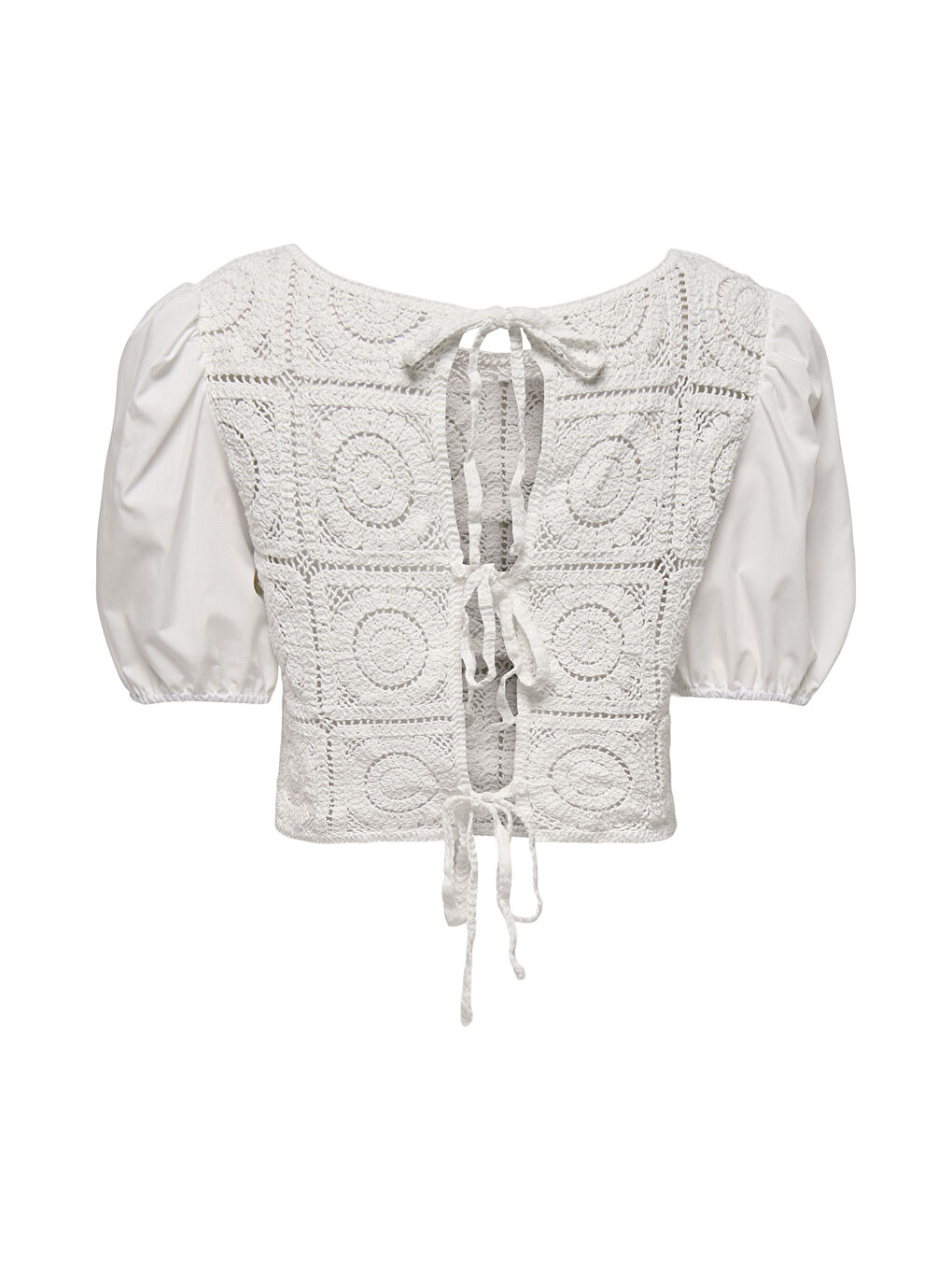 Ekru Onlcharis Pamuklu İşlemeli Regular Fit Balon Kol Top 15346915-1